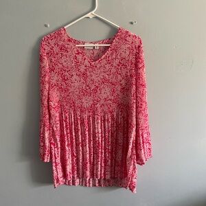 Kim Rogers Red and White Floral Blouse